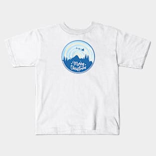 Christmas landscape in blue color Kids T-Shirt